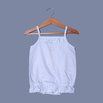 WHITE GEOMETRY DESIGN PRINTED COTTON FABRIC ROMPER